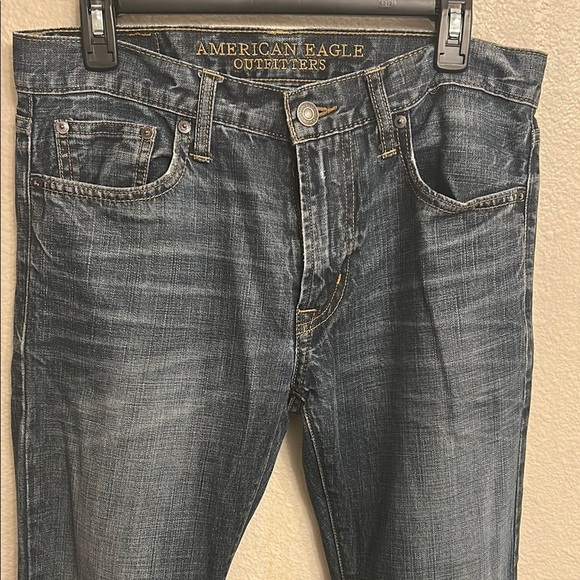 American Eagle Outfitters Blue Straight Jeans with Vintage Distress - Picture 2 of 5
